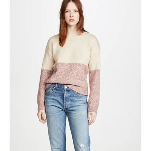 cupcakes & cashmere tan pink marbled colorblock crew neck sweater womens small - Picture 7 of 7